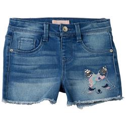 Little Girls Embroidered Sequin Frayed Fox Denim Shorts