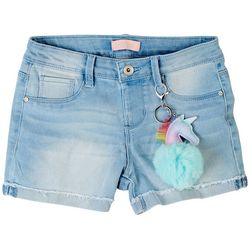 Squeeze Big Girls Denim Shorts & Unicorn Puff Keychain