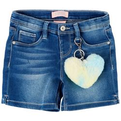 Squeeze Little Girls Denim Midi Shorts & Heart Puff Keychain