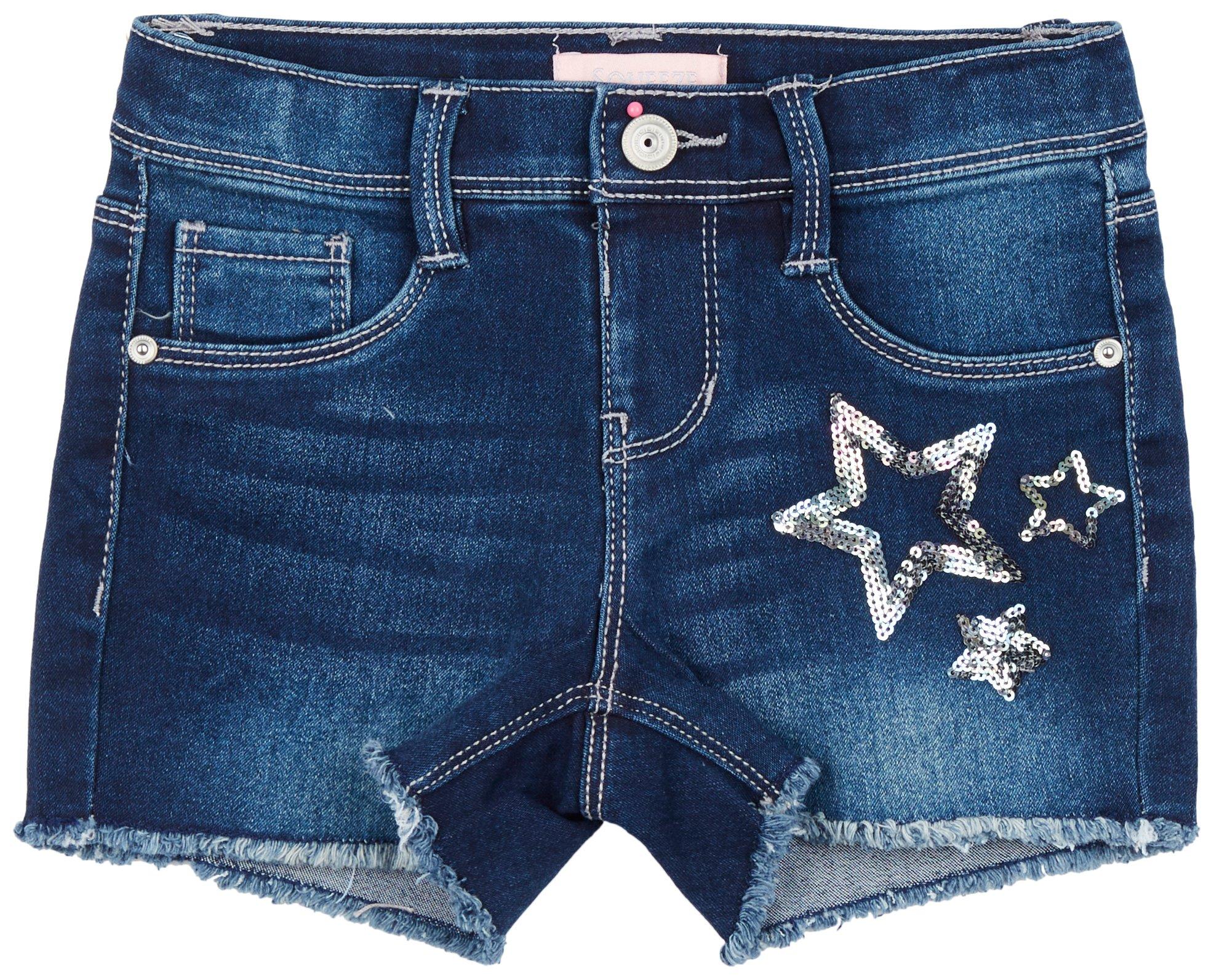 Big Girls Embroidered Star Denim Shorts
