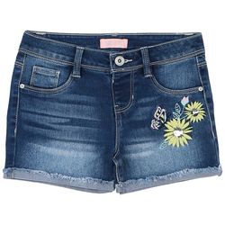 Squeeze Big Girls Embroidered Floral Denim Shorts