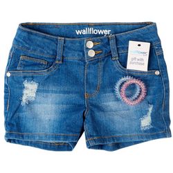 Wallflower Big Girls Denim Shorts & Glitter Spiral Hair Ties