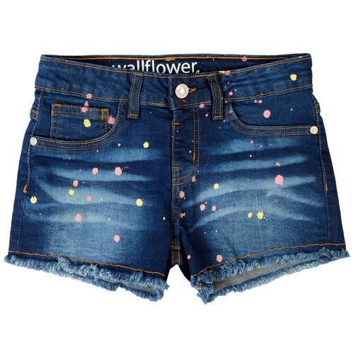 Wallflower Big Girls Paint Splatter Denim Shorts