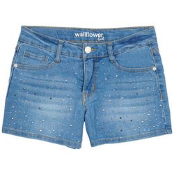 Wallflower Big Girls Silver Rhinestone Denim Shorts