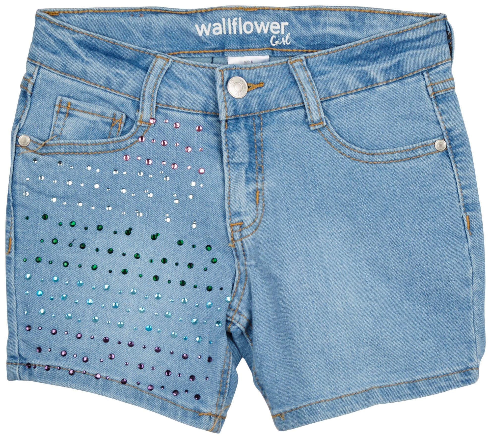 Wallflower Big Girls Embellished Rhinestone Denim Shorts