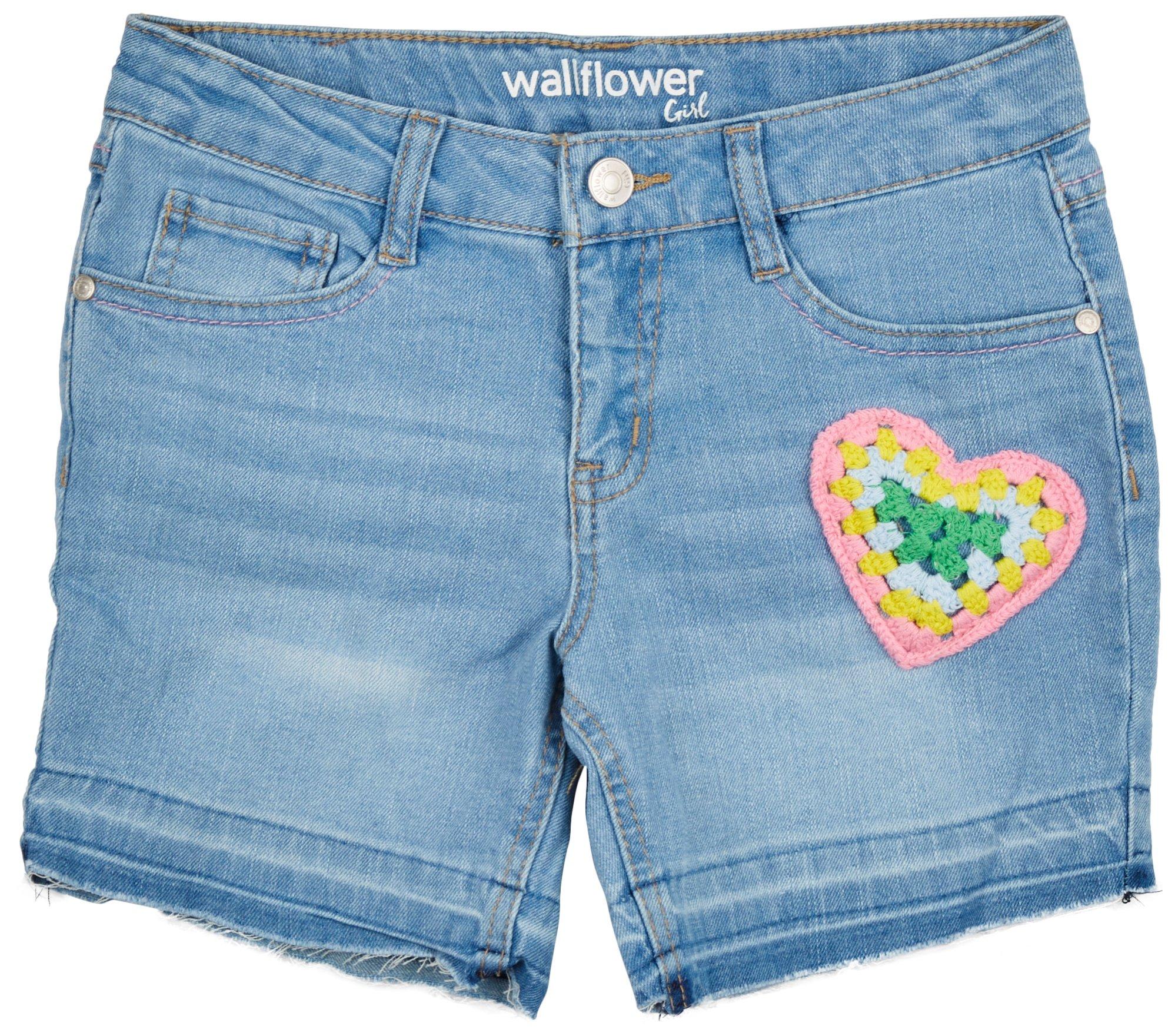 Star Ride Big Girls Embroidered Heart  Denim Shorts