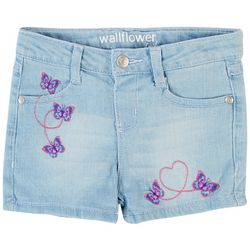 Wallflower Little Girls Butterfly Heart Embroidered Shorts