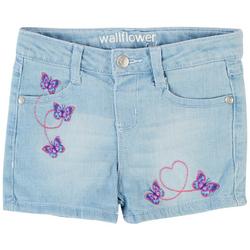 Little Girls Butterfly Heart Embroidered Shorts