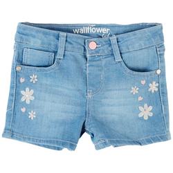 Little Girls Daisy Embroidered Shorts