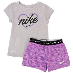 Nike Little Girls 2-pc. Space Dye Heart Logo Short Set