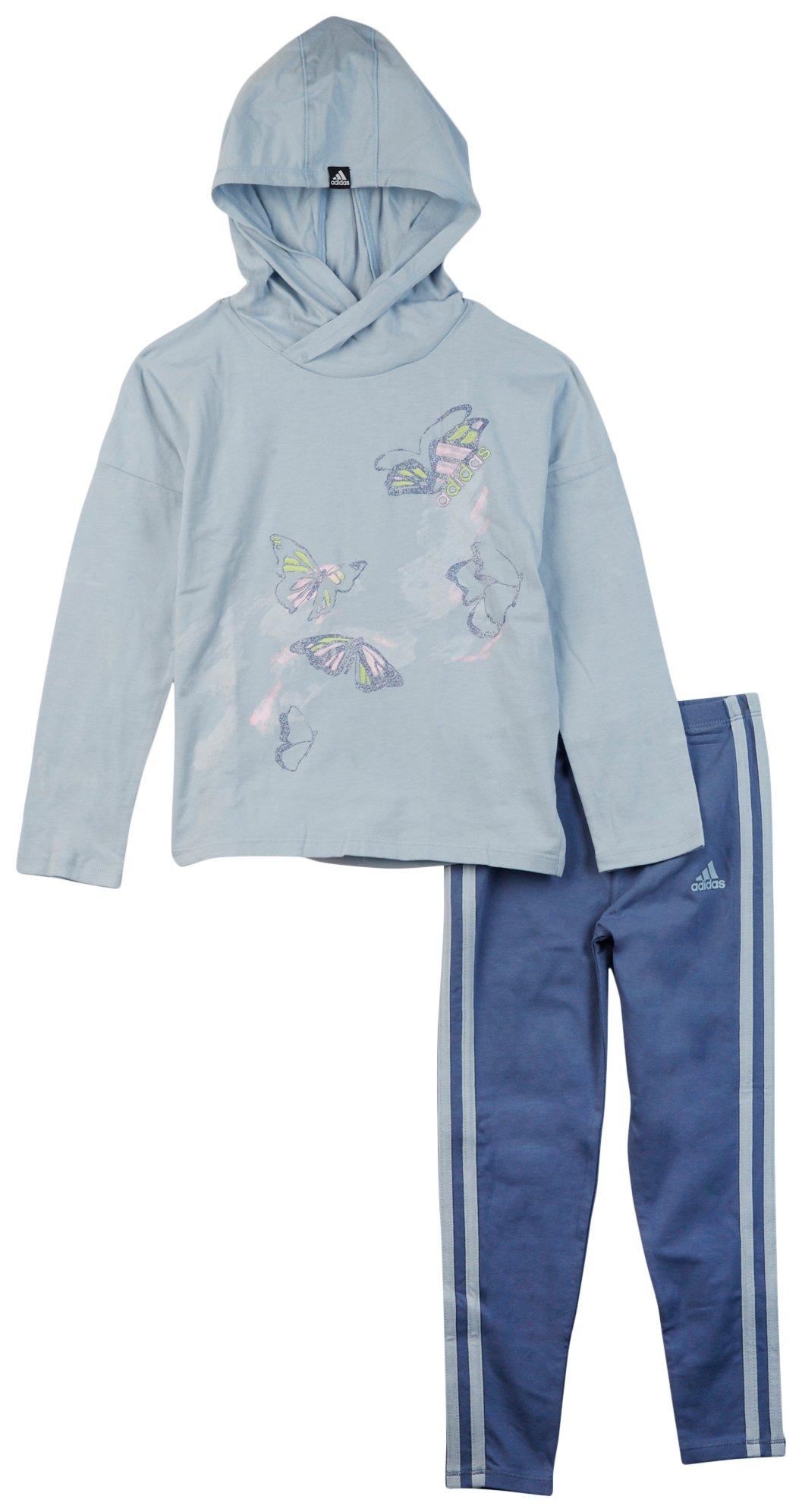 Adidas Little Girls Hooded Long Sleeve Tee Pajama
