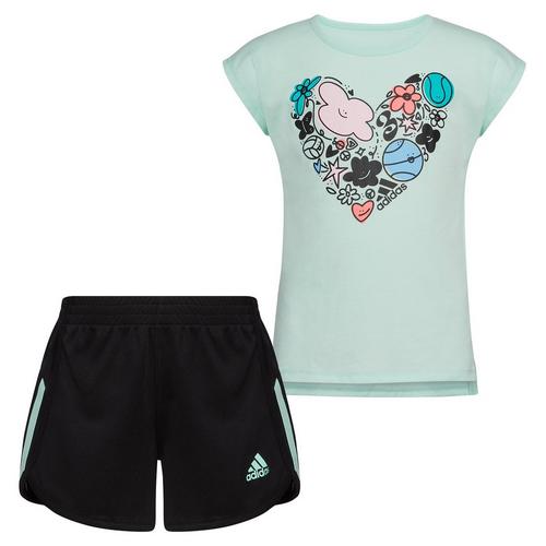 Adidas Little Girls 2-pc. Heart Sport Short Set