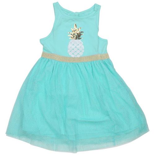 Little Girls Pineapple Sequin Sleeveless Tulle Dress