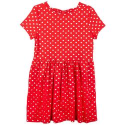 Little Girls Red Foil Heart Tiered Dress