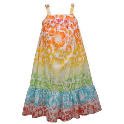 Little Girls Rainbow Floral Shoulder Tie Dress