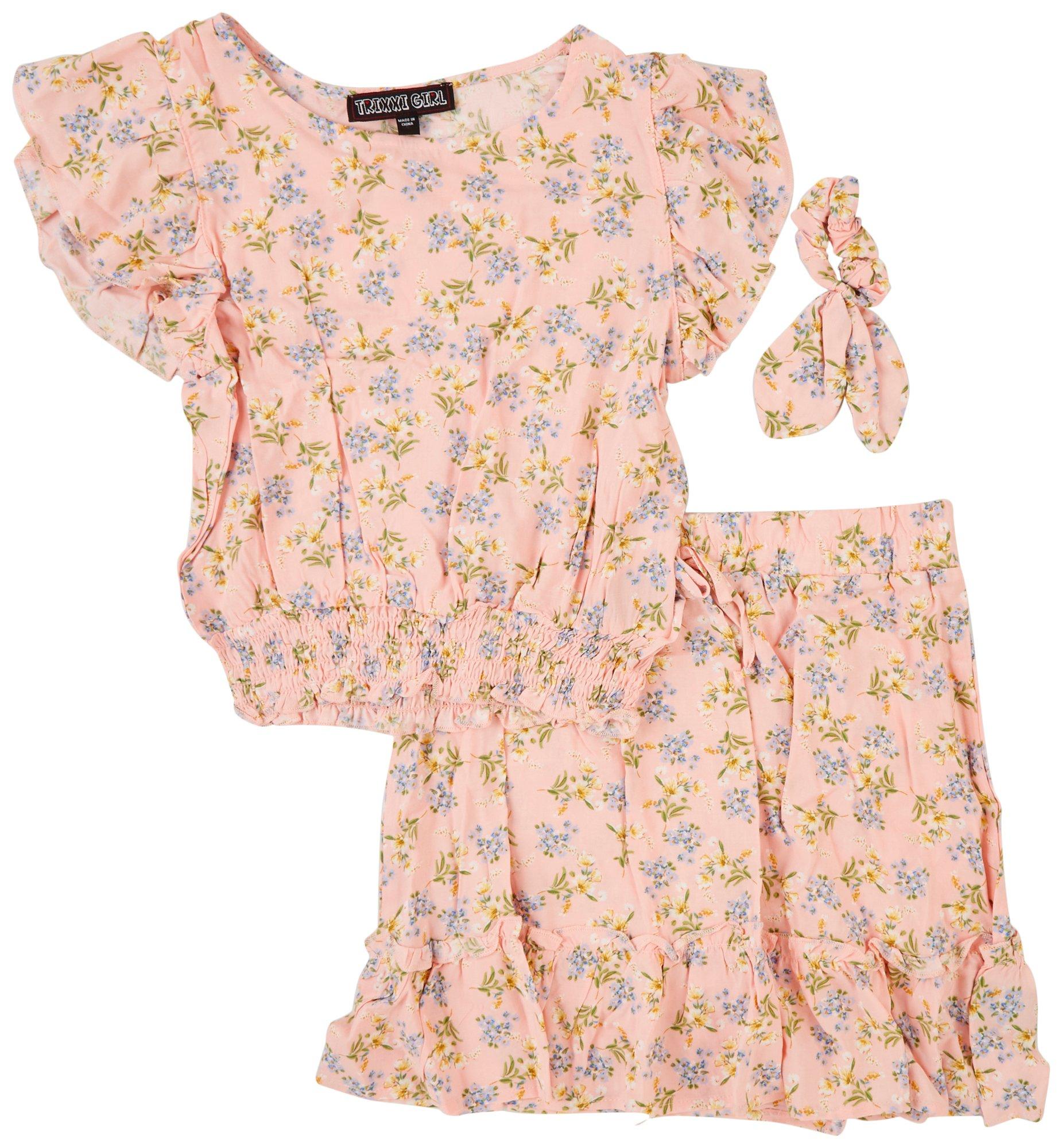 Big Girls Floral Flutter Sleeve Skirt Set