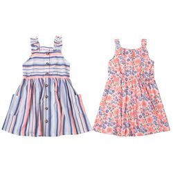 Little Lass Little Girls 2-Pc. Stripe & Floral  Dress Set