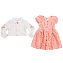 Little Girls 2 Pc. Zip Jacket Lace Dress Set