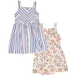 Little Girls 2 Pc Striped & Floral Dress Set