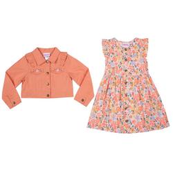 Little Girls 2 Pc. Jacket Floral Print Dress Set
