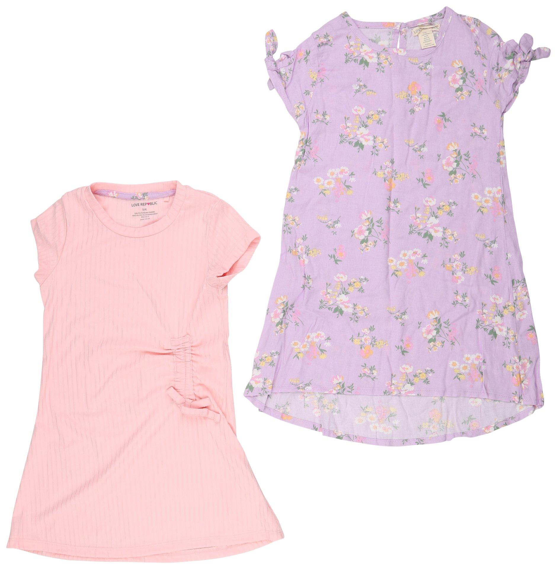Little Girls 2-pc. Solid Ribbed & Woven Dress