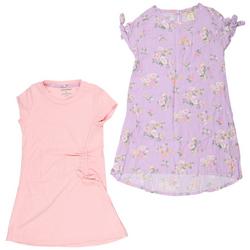 Little Girls 2-pc. Solid Ribbed & Woven Dress Set