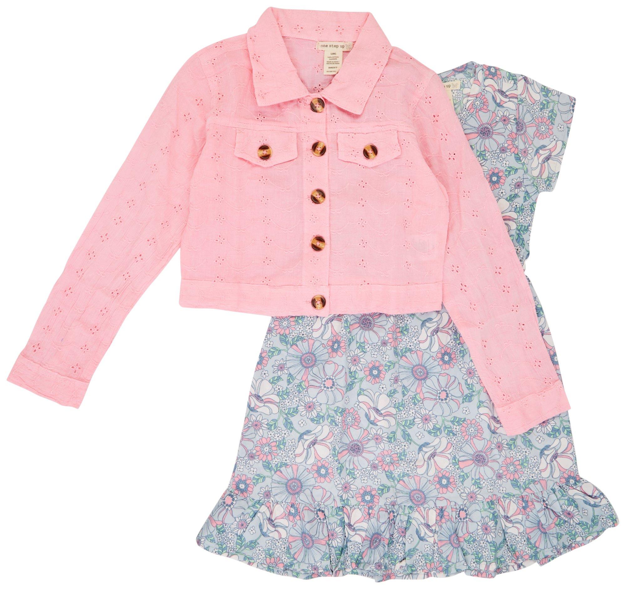 One Step Up Little Girls Tropical Dress & Eyelet Top