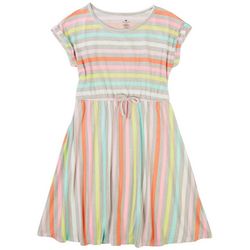One Step Up Little Girls Striped Elastic Waist Dress