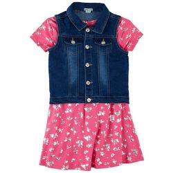 One Step Up Little Girls Floral Dress & Denim Vest