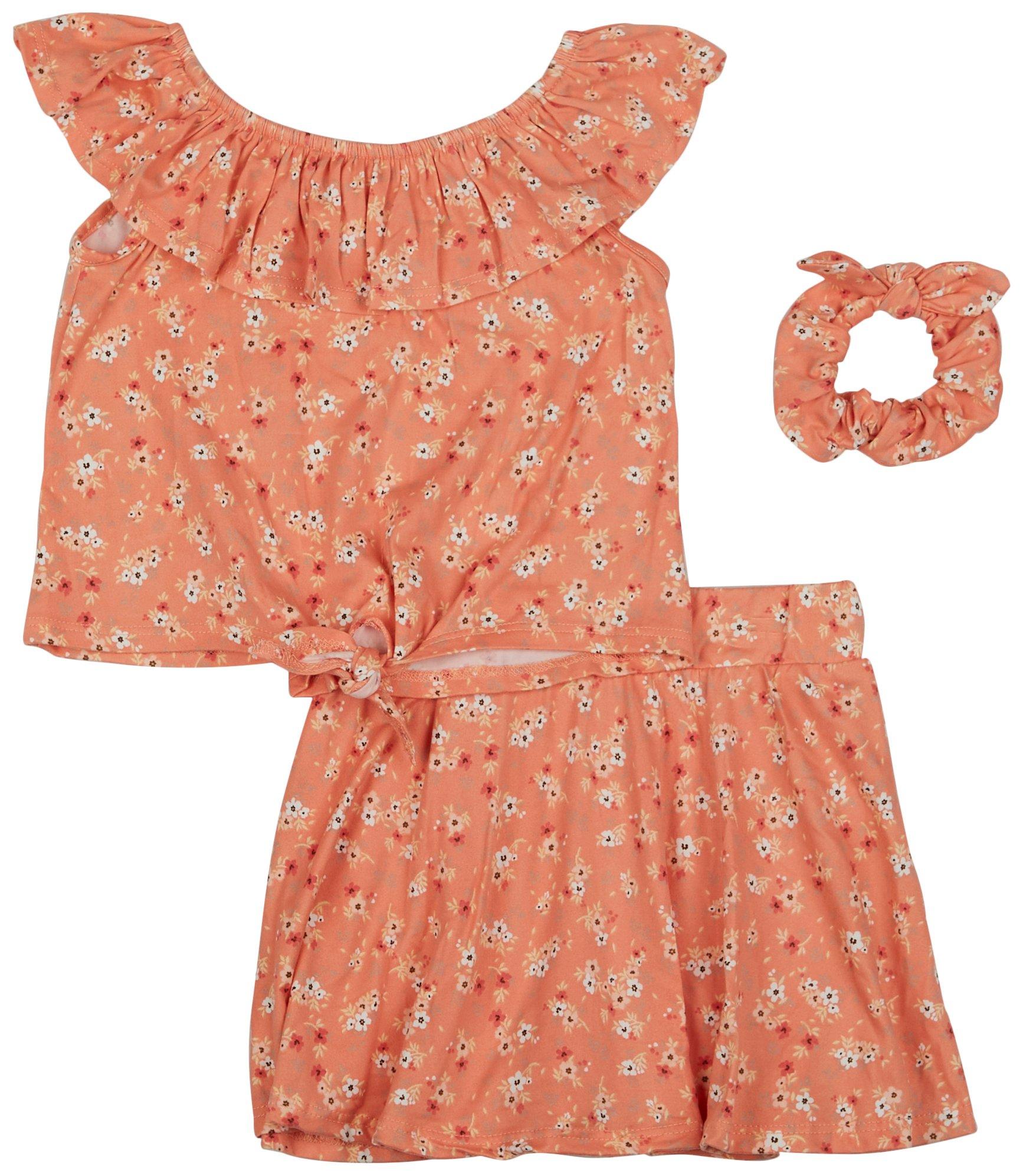 Btween Little Girls Floral 3-pc. Skort Tie Front Top Set