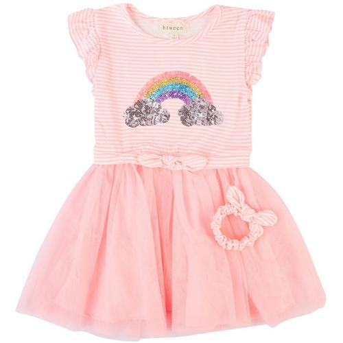 Btween Little Girls Rainbow Sequin Stripe Tutu Dress