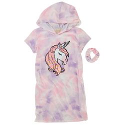 Btween Little Girls Unicorn Sequin Tie Dye Hooded Dress