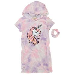 Little Girls Unicorn Sequin Tie Dye Hooded Dress