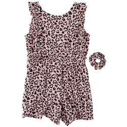 Freestyle Big Girls Leopard Print Ruffle Sleeveless Romper
