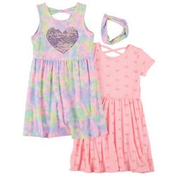 Freestyle Little Girls 3-pk. Tie Dye Heart Sequin Dress Set