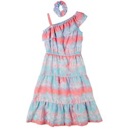 Freestyle Little Girls Tie Dye One Shoulder Dress