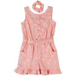 Freestyle Big Girls Butterfly Floral Sleeveless Romper