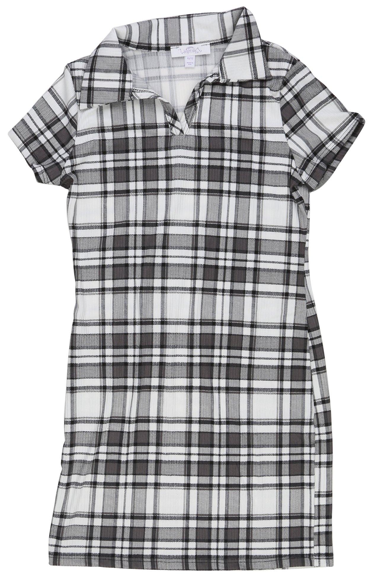 Big Girls Bright Sky Plaid Collared Dress