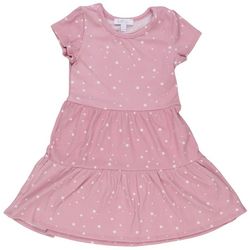 Little Girls Bright Sky Printed  Ribbed 2 Tiered  Dress