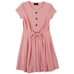 Kids Can't Miss Big Girls Solid Faux Button Tie Dress