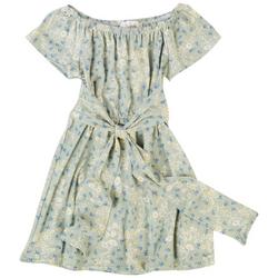 Little Girls Floral Print Belted Dress