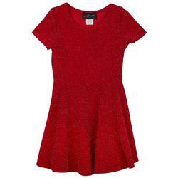 Kids Can't Miss Little Girls Short Sleeve Red Glitter Dress