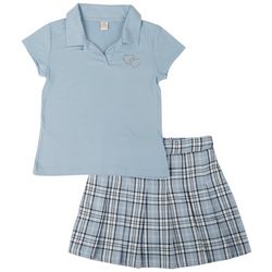 Sweet Butterfly Big Girls Ribbed Collar Pleated Skort Set
