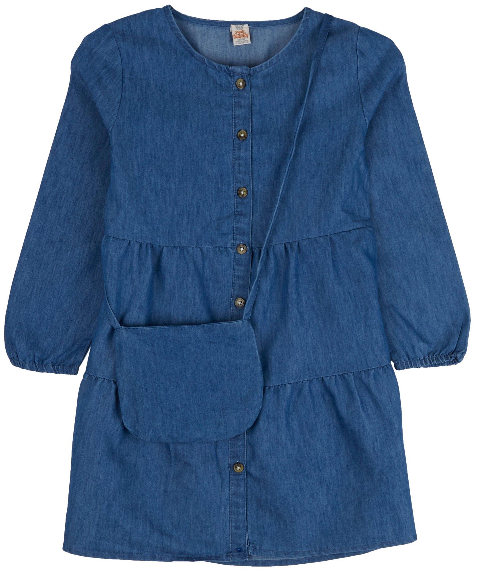 SWEET BUTTERFLY Big Girls 2-pc Set Solid Denim Shirt Dress