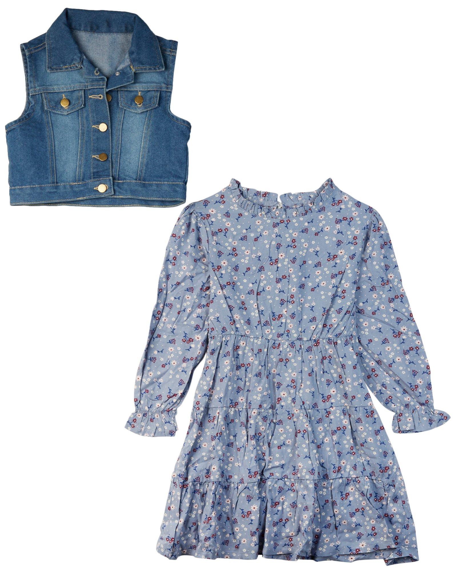 Little Girls 2-pc. Denim Vest & Dress Set
