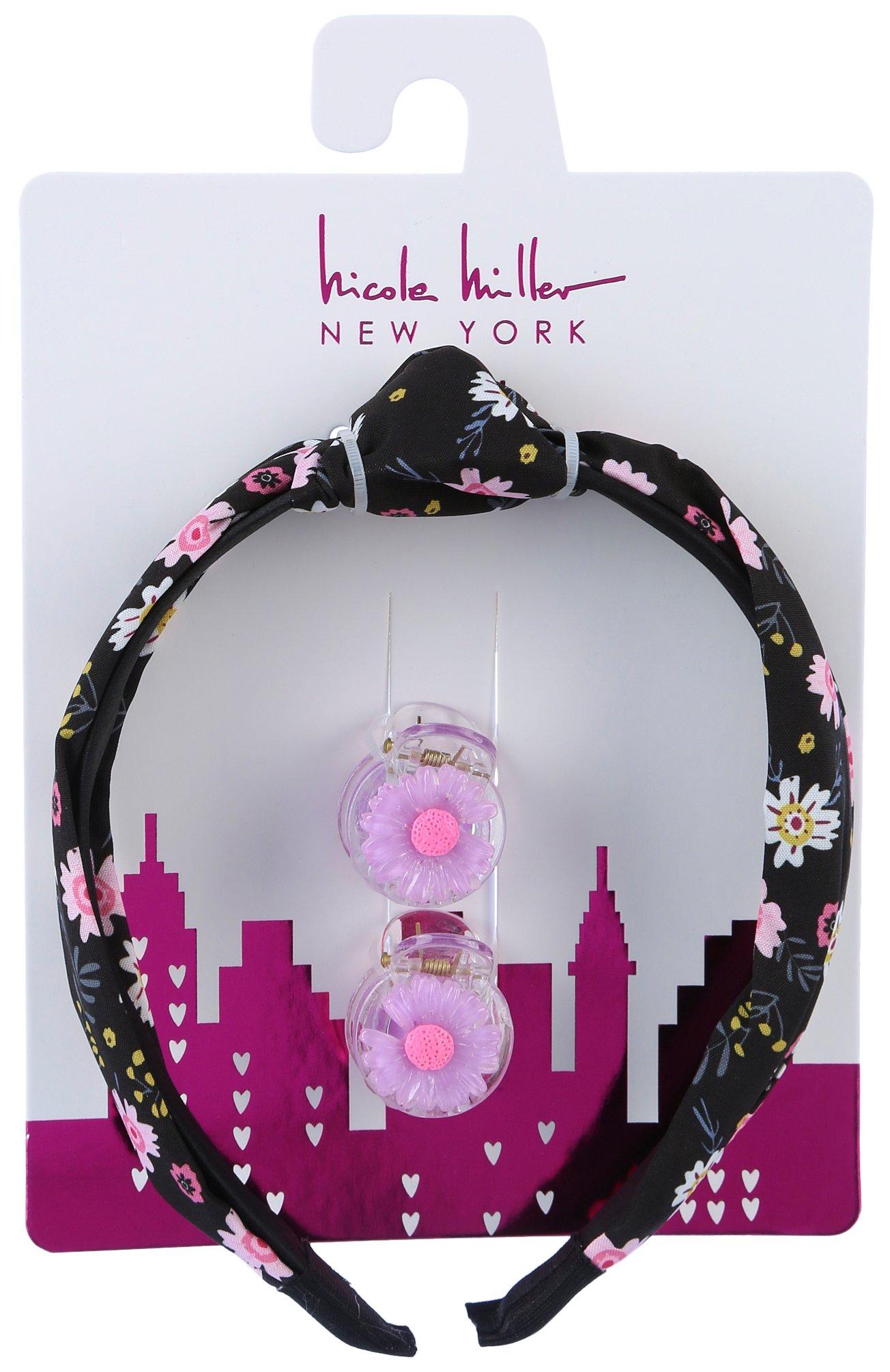 Nicole Miller Girls Floral Hair Claw + Headband Set