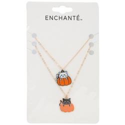 2 Pc Pumpkin Cat Necklaces