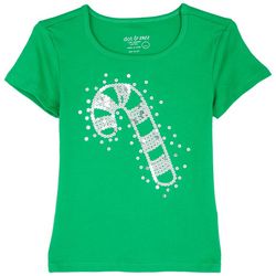 Dot & Zazz Little Girls Christmas Candy Cane Sequin T-Shirt