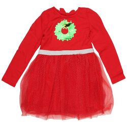 Little Girls Flippy Wreath Sequin Long Sleeve Dress