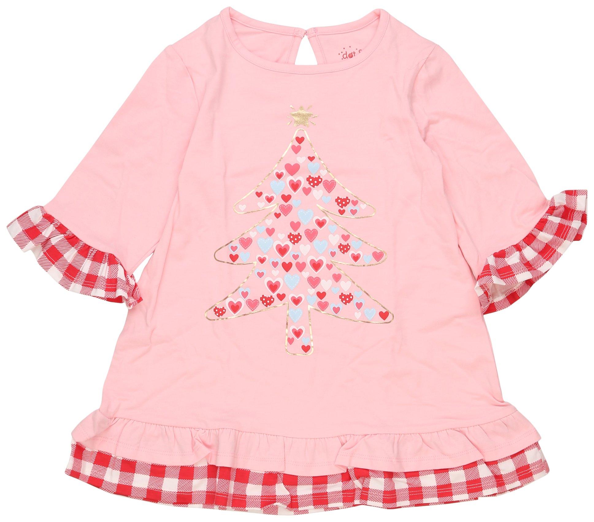 Little Girls Tiered Xmas Tree Long Sleeve Dress